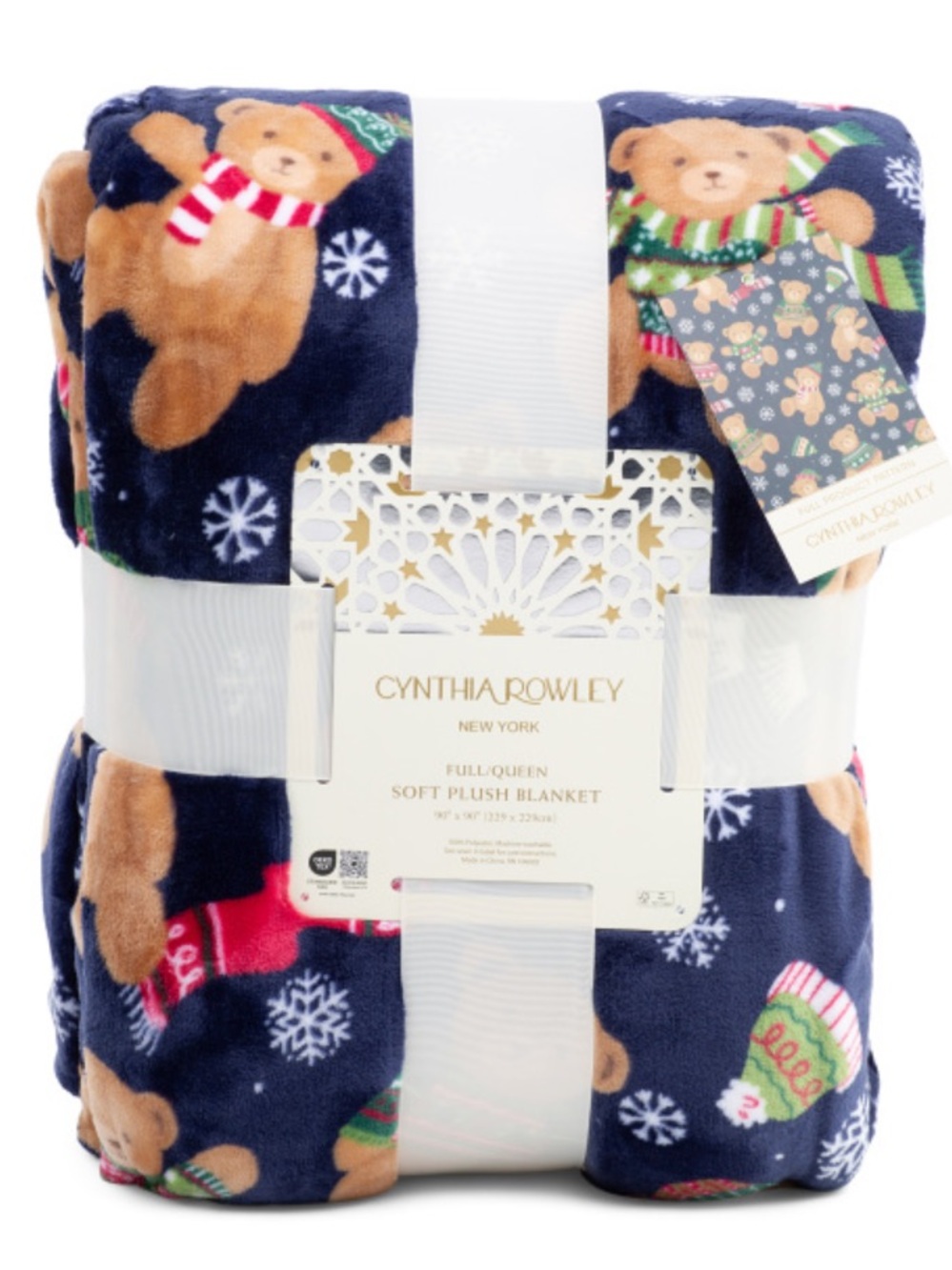 Cynthia Rowley Navy Holiday Teddy Bear Plush Throw